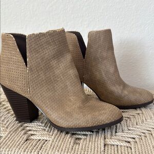 Restricted Tan Ankle Booties with Block Heel